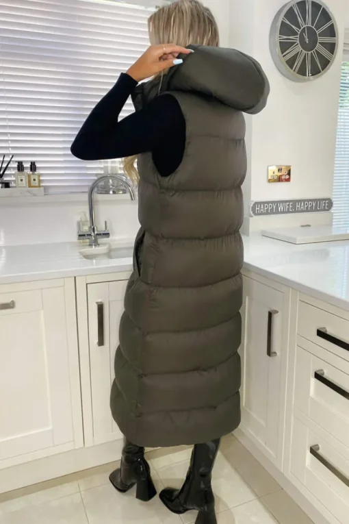 Khaki Zip Up Hooded Gilet