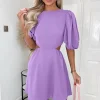 Lilac Cut Out Round Neck Mini Dress