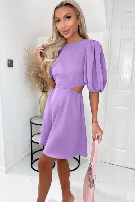Lilac Cut Out Round Neck Mini Dress