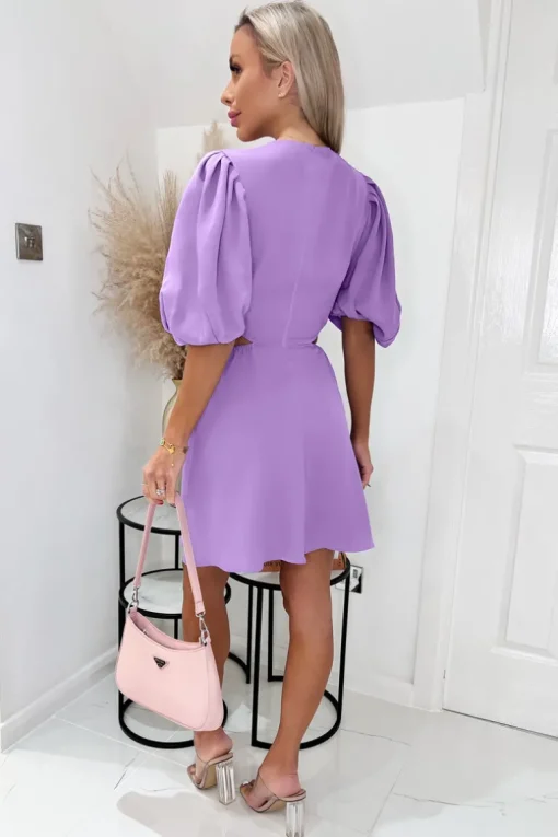 Lilac Cut Out Round Neck Mini Dress