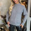 Mid- Grey Cut Out Shoulder Chain Detail Knit Jumper