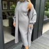 Mid Grey Knitted Midi Dress And Cardigan Co-ord