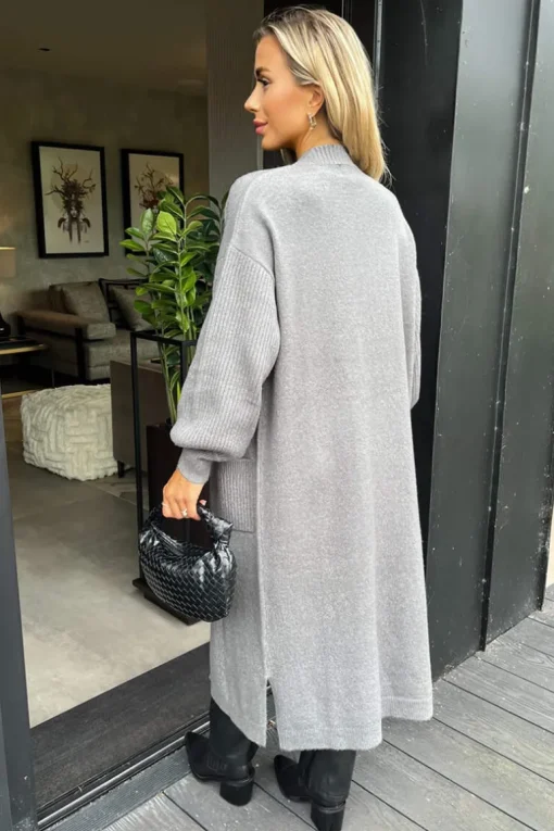 Mid Grey Knitted Midi Dress And Cardigan Co-ord