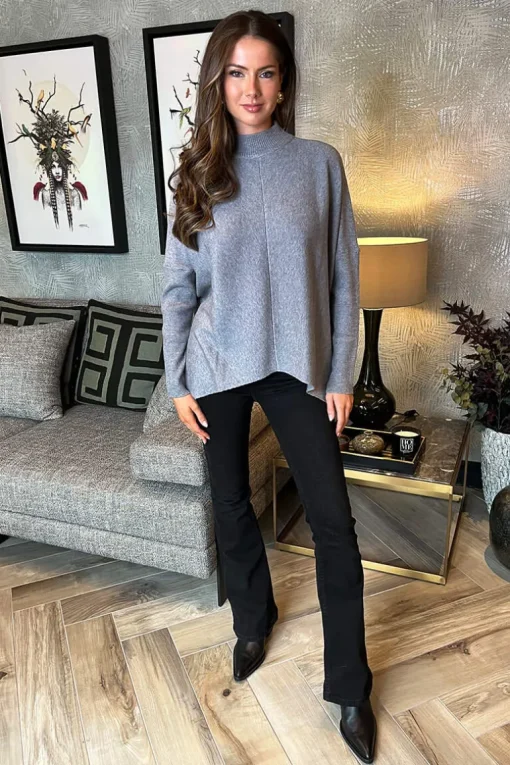 Mid Grey Oversized Mock Neck Jumper