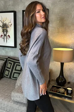Mid Grey Oversized Mock Neck Jumper