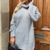 Mid- Grey Roll Neck Knitted Mini Dress