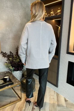 Mid Grey Round Neck Contrast Piping Detail Jumper