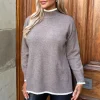 Mink Mock Neck Side Split Contrast Hem Knitted Jumper