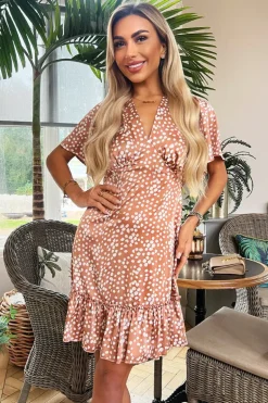 Mocha Printed Frill Hem Mini Dress