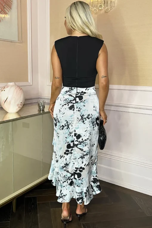 Multi Abstract Animal Print 2 In 1 High Low Frill Hem Midi Dress