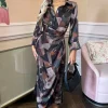 Multi Abstract Print 3/4 Sleeve Shirt Midi Dress