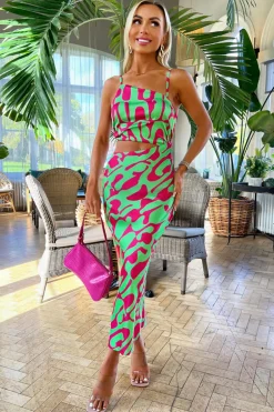 Multi Abstract Print Asymmetric Cut Out Midi Dress