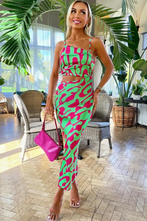 Multi Abstract Print Asymmetric Cut Out Midi Dress