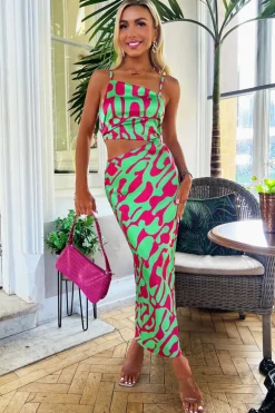 Multi Abstract Print Asymmetric Cut Out Midi Dress