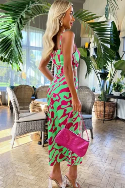 Multi Abstract Print Asymmetric Cut Out Midi Dress