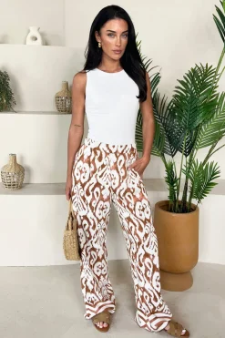 Multi Abstract Print Wide Leg Trousers
