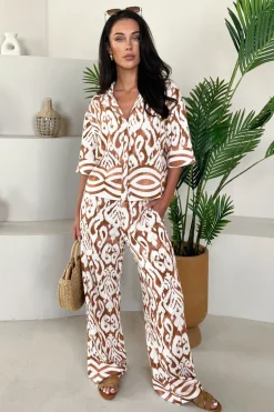 Multi Abstract Print Wide Leg Trousers