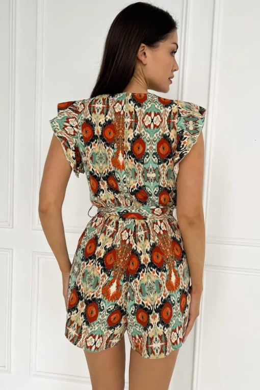 Multi Abstract Print Wrap Top Playsuit