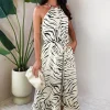 Multi Animal Print Frill Hem High Neck Midi Dress