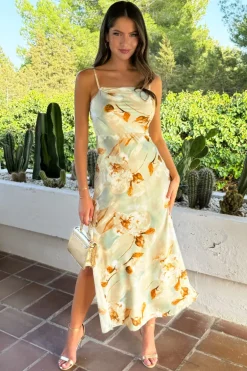 Multi Blossom Print Strappy Slip Midi Dress