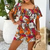 Multi Butterfly Print Square Neck Shirred Waist Playsuit
