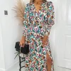 Multi Colour Printed Wrap Top Midi Dress