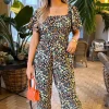 Multi Ditsy Floral Print Flutter Sleeve Jumpsuit