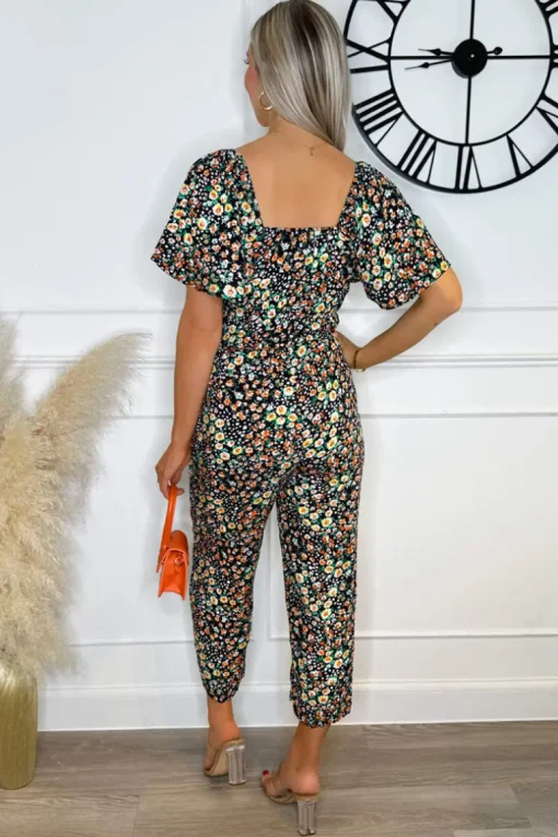 Multi Ditsy Floral Print Flutter Sleeve Jumpsuit