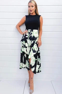 Multi Floral 2 In 1 Frill Split Midi Dress