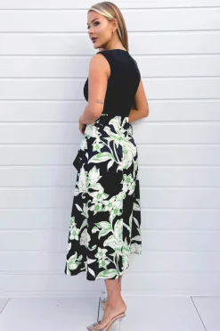 Multi Floral 2 In 1 Frill Split Midi Dress