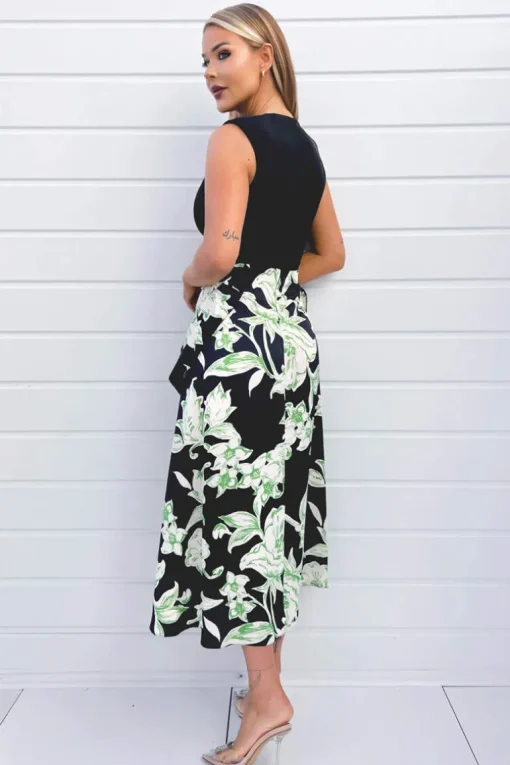 Multi Floral 2 In 1 Frill Split Midi Dress