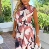 Multi Floral Print Round Neck Mini Dress