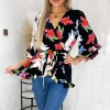 Multi Floral Printed Frill Hem Wrap Top