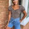 Multi Floral Printed Square Neck Top