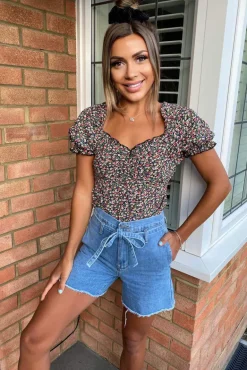 Multi Floral Printed Square Neck Top