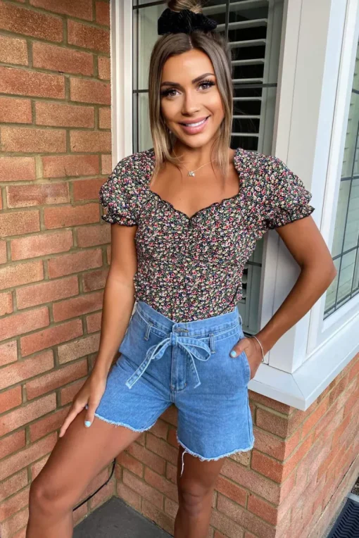 Multi Floral Printed Square Neck Top