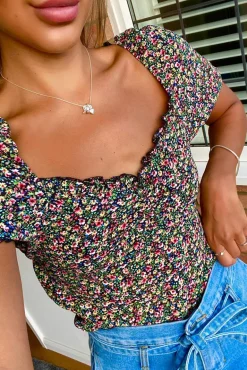 Multi Floral Printed Square Neck Top