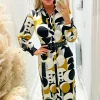 Multi Geometric Print Button Front Belted Shirt Midi Dress