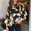 Multi Geometric Print Long Sleeve Top