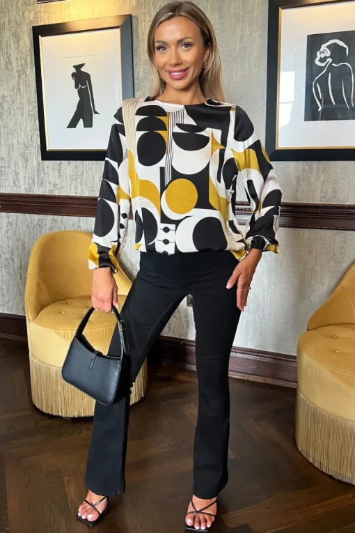 Multi Geometric Printed Long Sleeve Top