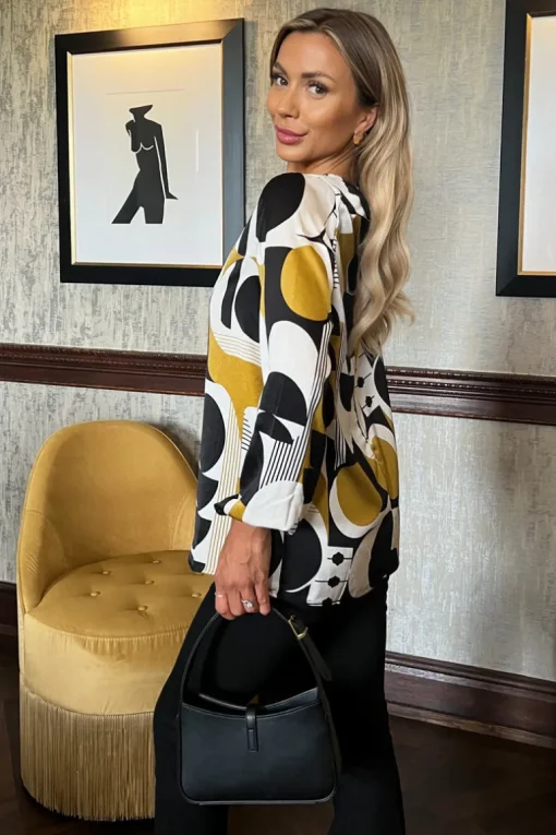 Multi Geometric Printed Long Sleeve Top