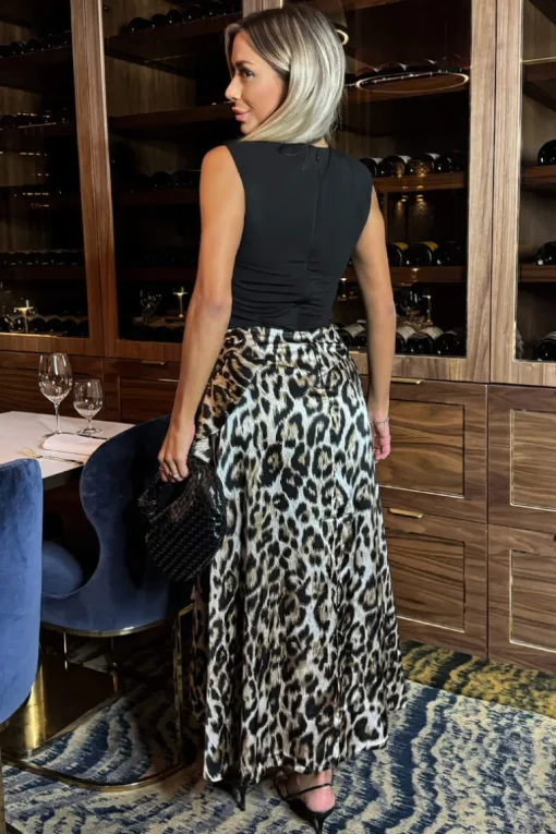 Multi Leopard Print 2 In 1 Double Frill Split Midi Dress