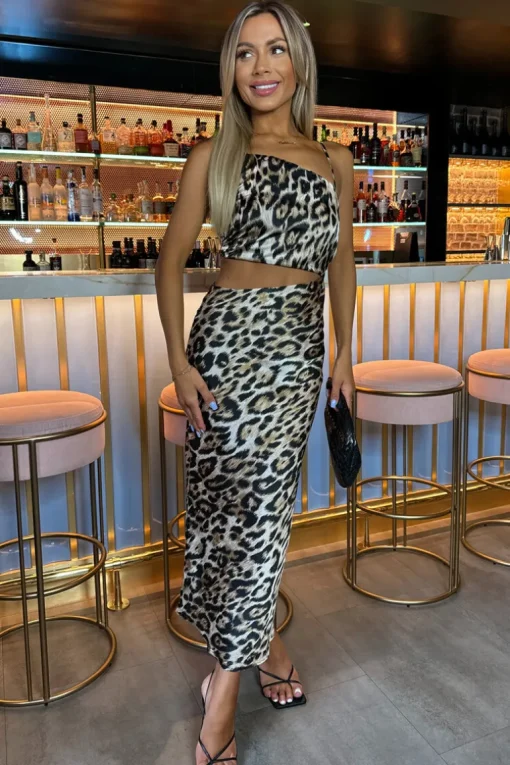 Multi Leopard Print Asymmetric Cut Out Midi Dress