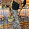 Multi Leopard Print Satin Midi Length Skirt