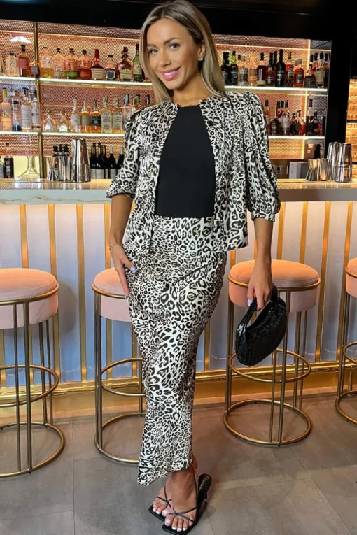 Multi Leopard Print Satin Button Front Top