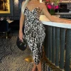 Multi Leopard Print Strappy Wrap Top Gathered Skirt Midi Dress