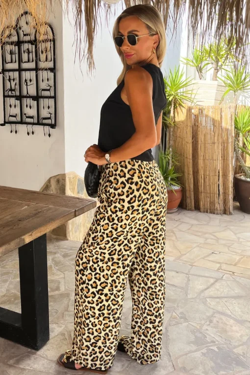 Multi Leopard Print Wide Leg Trousers