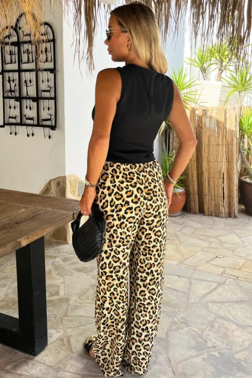 Multi Leopard Print Wide Leg Trousers