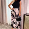 Multi Marble Print 2 In 1 Double Frill Split Midi Dress