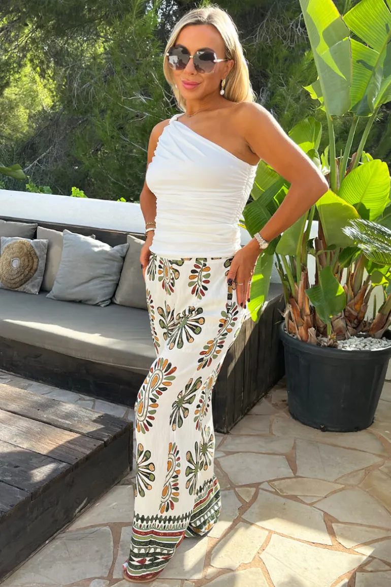 Multi Mixed Print Wide Leg Trousers